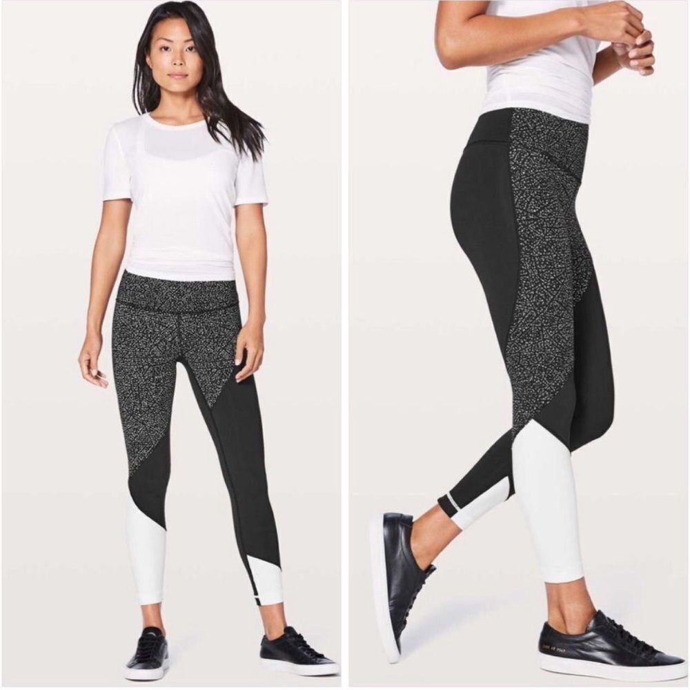 Lululemon Wunder Under Hi-Rise‎ 7/8 Tight in Black White Colorblock